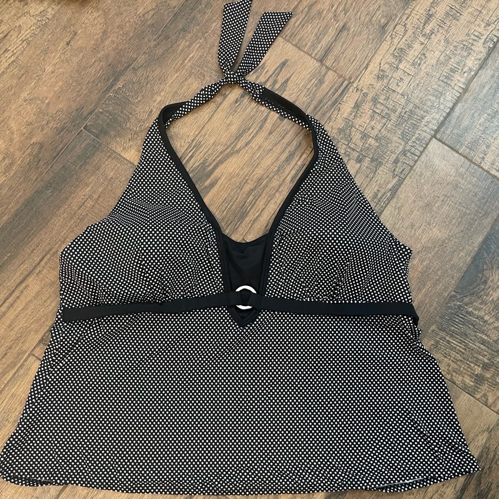 Contour Black White Polka Dots Tankini Halter Sz 22W